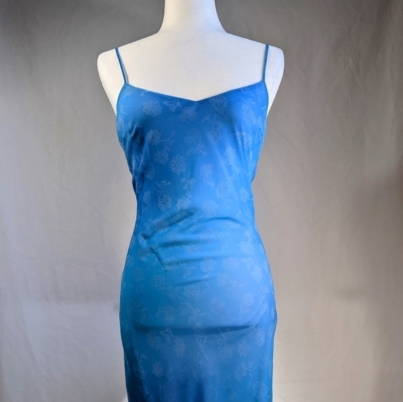Blue Floral Semi Formal Spaghetti Strap Dress Gown NWT - Picture 1 of 5